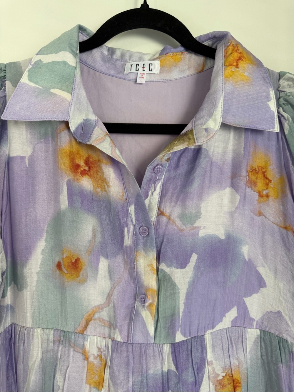 TCEC Lavender Floral Button-Front Tiered Maxi Dress NWT - Picture 2 of 5